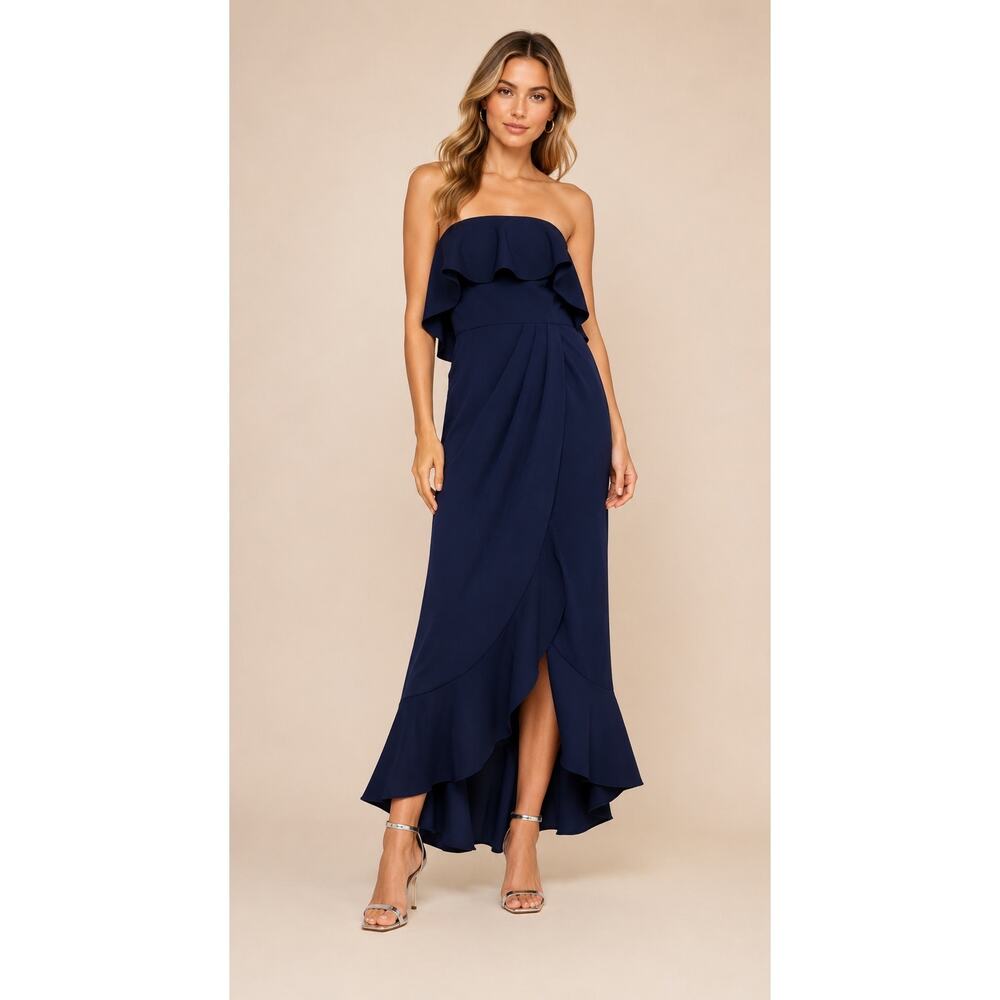 WAYF Navy Noelia Strapless Ruffle Maxi Dress Gown Formal Wedding Guest Medium